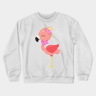 Princess Flamingo, Flowers, Cute Flamingo, Crown Crewneck Sweatshirt
